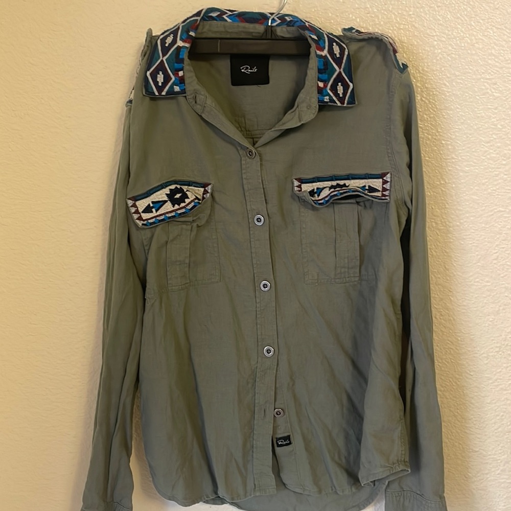 Rails embroidered button down top